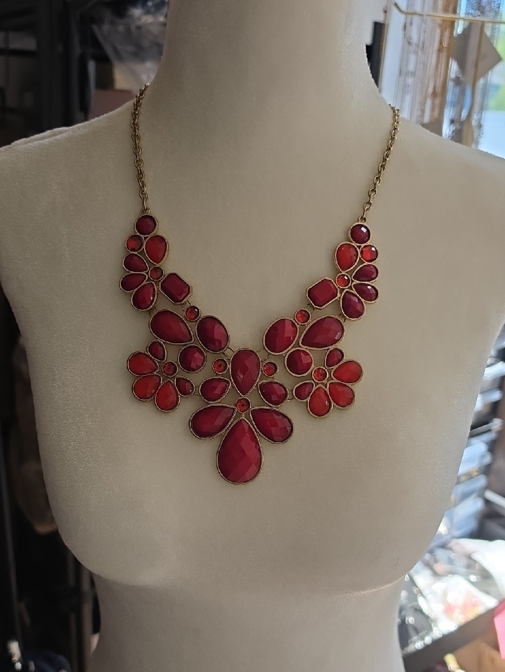 Statement Red Floral Bib Necklace - Women Jewelry